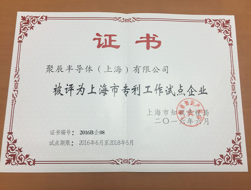  2016年聚辰獲得上海市專利工作試點(diǎn)企業(yè)